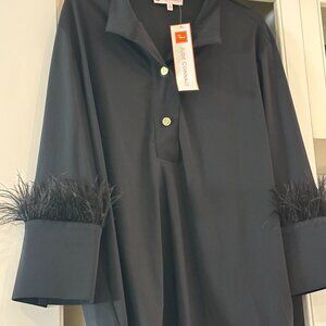 Jude Connally Black Feather Cuff Button-Up Shirt - size Xlarge NWT